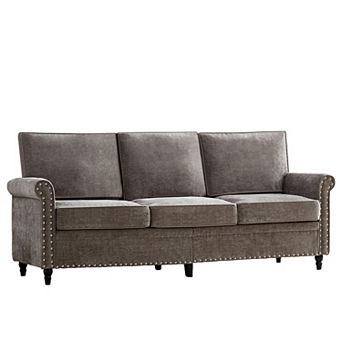 Mjkone 76 Inch Chenille 3-Seater Sofa with Rivet Design & Gourd Wood Legs for Living Room