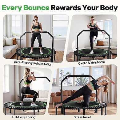 BCAN 450/550LBS Foldable Trampoline, Fitness Rebounder with Adjustable Foam Handle