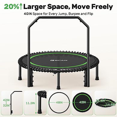 BCAN 450/550LBS Foldable Trampoline, Fitness Rebounder with Adjustable Foam Handle