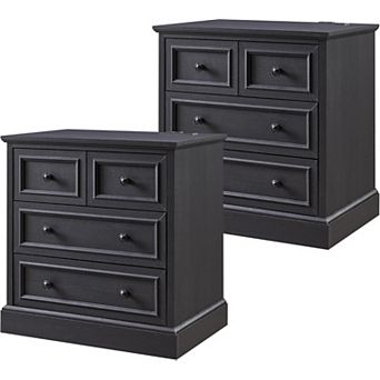 Farmhouse Night Stand Set of 2 w/ 4 Drawers, 26 inch Wide End Table, Nightstand w/ Charging Station