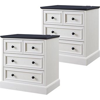 Farmhouse Night Stand Set of 2 w/ 4 Drawers, 26 inch Wide End Table, Nightstand w/ Charging Station