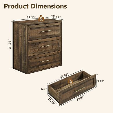 Modern Wood Nightstand, 30" Tall Bedside Table Storage End Table, w/ 3 Drawers Oversized Extra Large