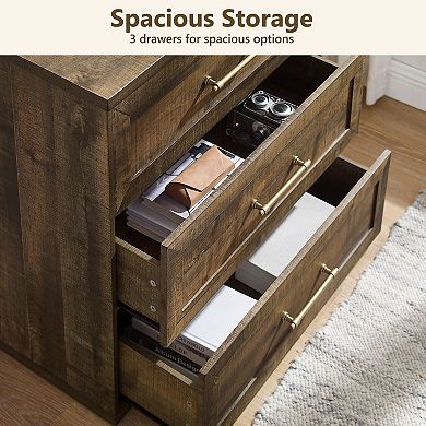 Modern Wood Nightstand, 30" Tall Bedside Table Storage End Table, w/ 3 Drawers Oversized Extra Large