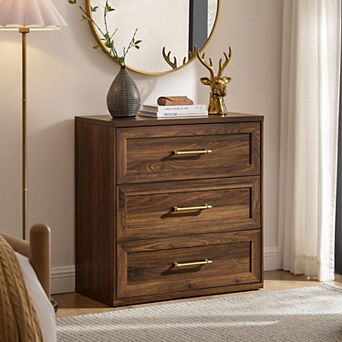 Modern Wood Nightstand, 30" Tall Bedside Table Storage End Table, w/ 3 Drawers Oversized Extra Large