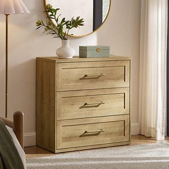 Modern Wood Nightstand, 30" Tall Bedside Table Storage End Table, w/ 3 Drawers Oversized Extra Large
