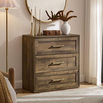 Modern Wood Nightstand, 30" Tall Bedside Table Storage End Table, w/ 3 Drawers Oversized Extra Large