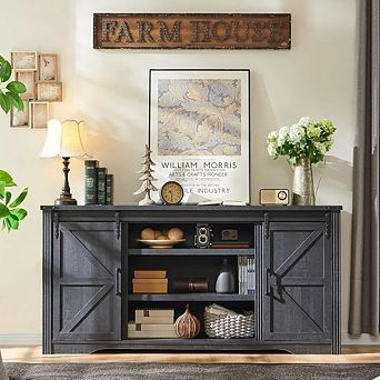 TV Stand for 80 Inch TV, Farmhouse Entertainment Center with 4 Drawers & 2 Sliding Barn Door