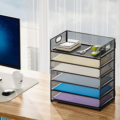 6 Tier Mesh Letter Tray Organizer with Handle Desktop File Sorter