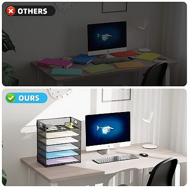 6 Tier Mesh Letter Tray Organizer with Handle Desktop File Sorter