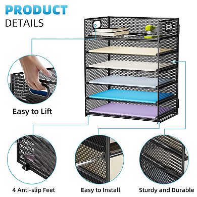 6 Tier Mesh Letter Tray Organizer with Handle Desktop File Sorter