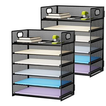 6 tier Mesh Letter Tray Organizer with Handle Desktop File Sorter