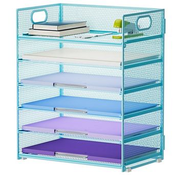 6 tier Mesh Letter Tray Organizer with Handle Desktop File Sorter