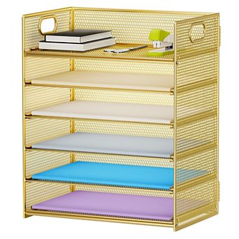 6 tier Mesh Letter Tray Organizer with Handle Desktop File Sorter