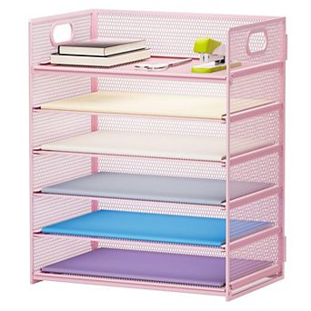 6 tier Mesh Letter Tray Organizer with Handle Desktop File Sorter