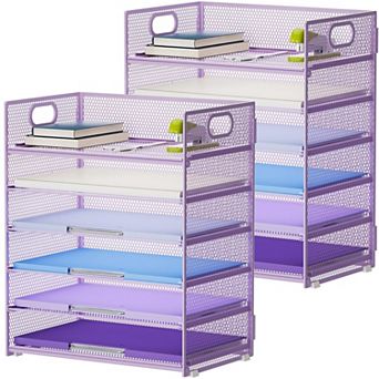 6 tier Mesh Letter Tray Organizer with Handle Desktop File Sorter