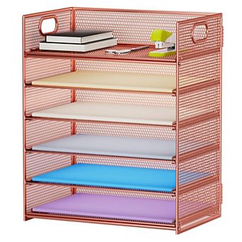 6 tier Mesh Letter Tray Organizer with Handle Desktop File Sorter