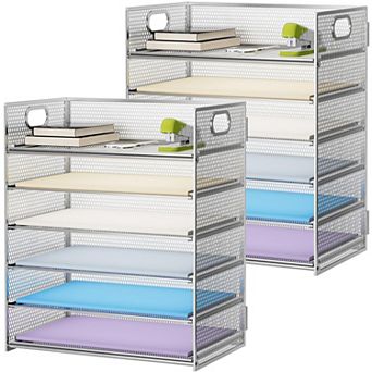 6 tier Mesh Letter Tray Organizer with Handle Desktop File Sorter