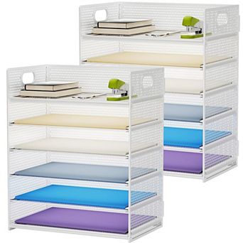 6 tier Mesh Letter Tray Organizer with Handle Desktop File Sorter