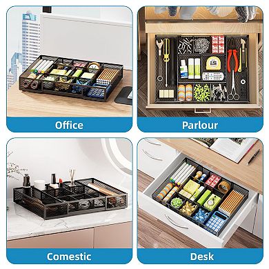 Expandable Mesh Drawer Organizer 10 Compartments Adjustable