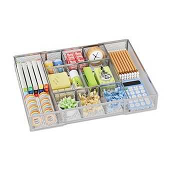 Expandable Mesh Drawer Organizer 10 Compartments Adjustable