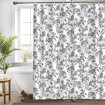 Elegant Floral Fabric Shower Curtain