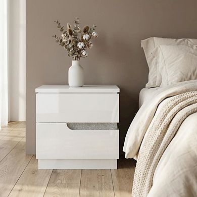 Nightstand with High-Gloss Finish and Smooth-Glide Drawers