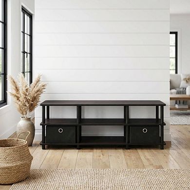 FurniFact TV Stand with Storage Bins and Wood Construction