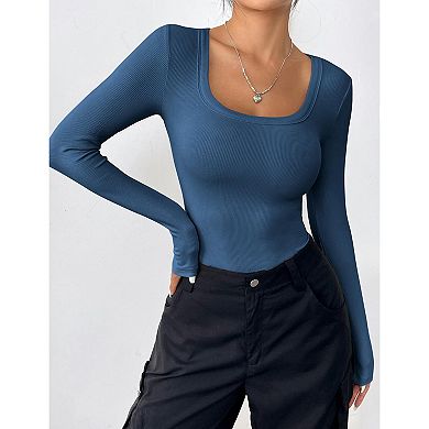 Zeagoo Long Sleeve Top Dress Shirt Fitted Square Neck T Shirts Soft Undershirt Clothes