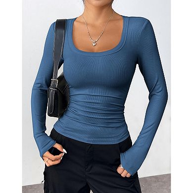Zeagoo Long Sleeve Top Dress Shirt Fitted Square Neck T Shirts Soft Undershirt Clothes