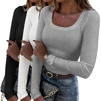 Zeagoo Long Sleeve Top Dress Shirt Fitted Square Neck T Shirts Soft Undershirt Clothes