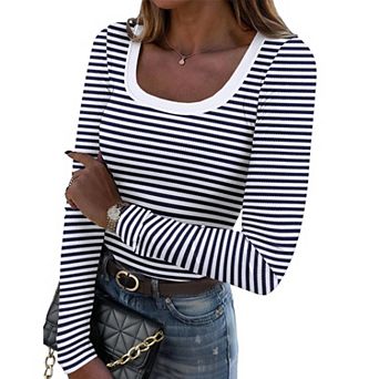 Zeagoo Long Sleeve Top Dress Shirt Fitted Square Neck T Shirts Soft Undershirt Clothes