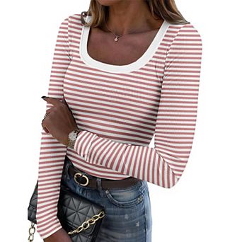 Zeagoo Long Sleeve Top Dress Shirt Fitted Square Neck T Shirts Soft Undershirt Clothes