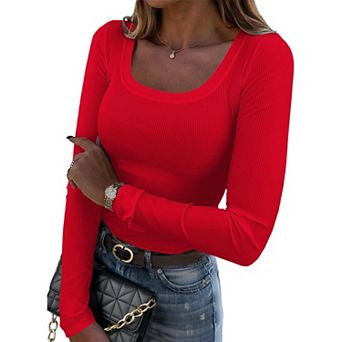 Zeagoo Long Sleeve Top Dress Shirt Fitted Square Neck T Shirts Soft Undershirt Clothes