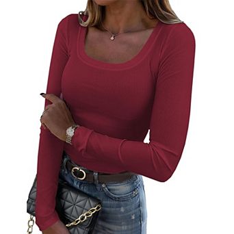 Zeagoo Long Sleeve Top Dress Shirt Fitted Square Neck T Shirts Soft Undershirt Clothes