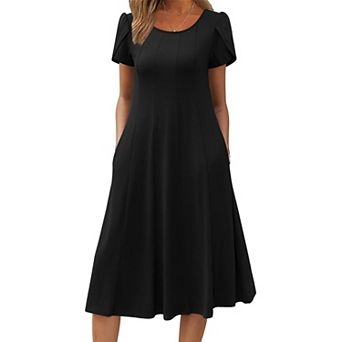 Zeagoo Women s Summer Casual Midi Dress, A Line Pleated Short Sleeve Flare Sundress