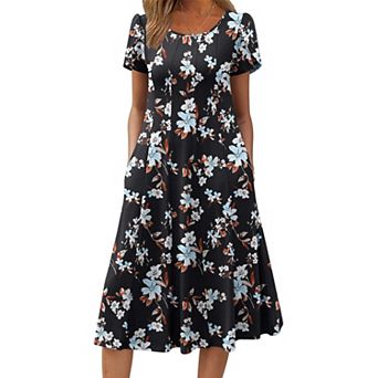 Zeagoo Women s Summer Casual Midi Dress, A Line Pleated Short Sleeve Flare Sundress