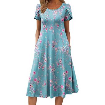 Zeagoo Women s Summer Casual Midi Dress, A Line Pleated Short Sleeve Flare Sundress