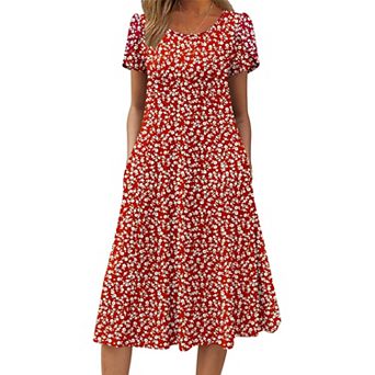 Zeagoo Women s Summer Casual Midi Dress, A Line Pleated Short Sleeve Flare Sundress