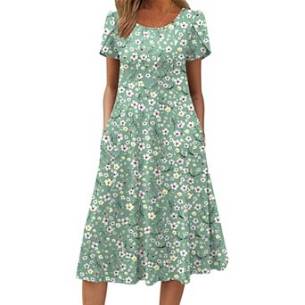 Zeagoo Women s Summer Casual Midi Dress, A Line Pleated Short Sleeve Flare Sundress
