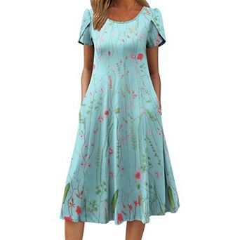Zeagoo Women s Summer Casual Midi Dress, A Line Pleated Short Sleeve Flare Sundress