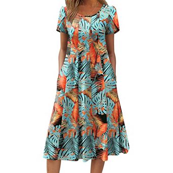 Zeagoo Women s Summer Casual Midi Dress, A Line Pleated Short Sleeve Flare Sundress