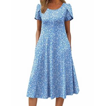 Zeagoo Women s Summer Casual Midi Dress, A Line Pleated Short Sleeve Flare Sundress