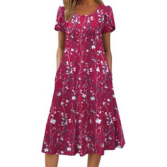 Zeagoo Women s Summer Casual Midi Dress, A Line Pleated Short Sleeve Flare Sundress
