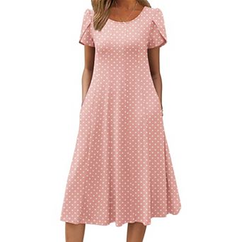 Zeagoo Women s Summer Casual Midi Dress, A Line Pleated Short Sleeve Flare Sundress