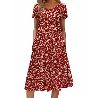Zeagoo Women s Summer Casual Midi Dress, A Line Pleated Short Sleeve Flare Sundress
