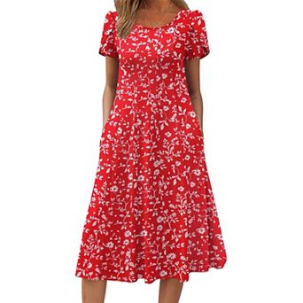 Zeagoo Women s Summer Casual Midi Dress, A Line Pleated Short Sleeve Flare Sundress
