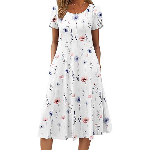 Женские платья Zeagoo Women s Summer Casual Midi Dress, A Line Pleated Short Sleeve Flare Sundress