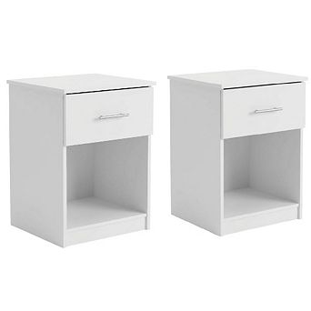 FurniFact Nightstand Set, Handle, Drawer, Contemporary Bedroom Furniture