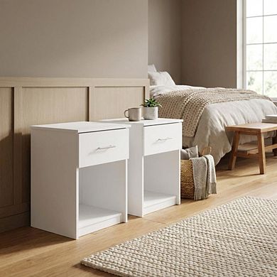 FurniFact Nightstand Set, Handle, Drawer, Contemporary Bedroom Furniture