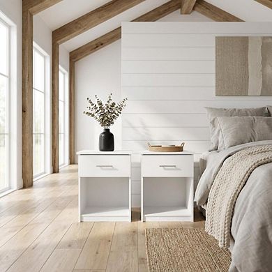 FurniFact Nightstand Set, Handle, Drawer, Contemporary Bedroom Furniture